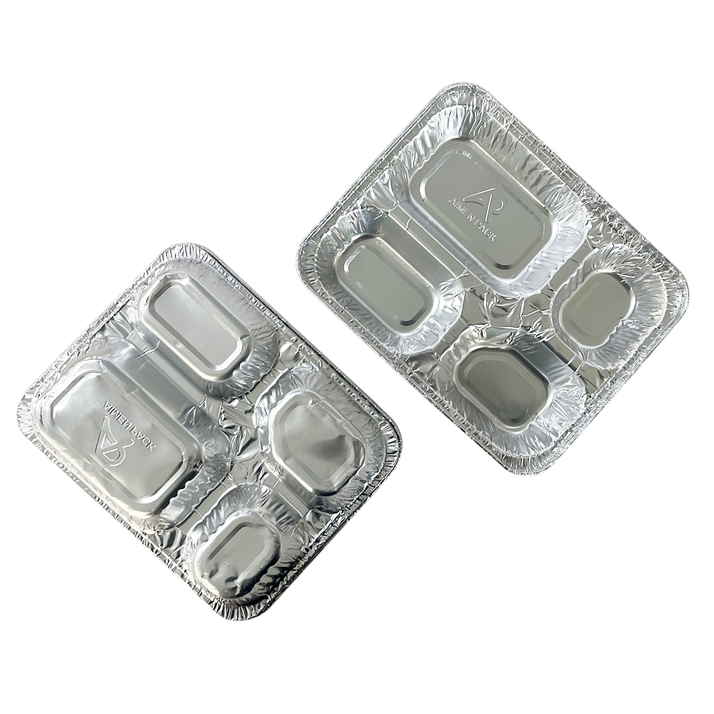 4 Compartment Industrial Aluminum Foil Container Food Grade Aluminium Tray Pans