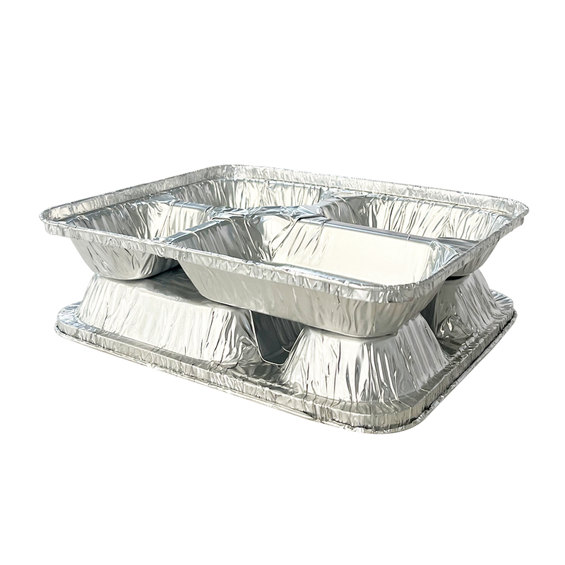 4 Compartment Industrial Aluminum Foil Container Food Grade Aluminium Tray Pans